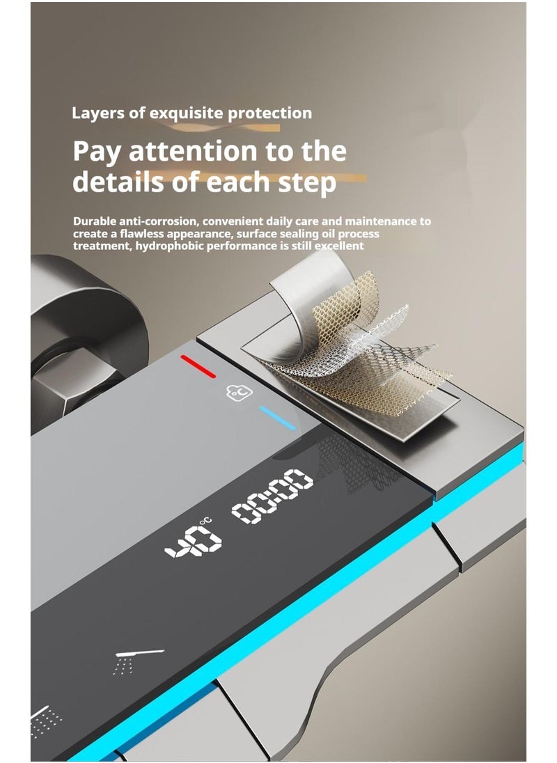 Piano Key Shower Faucet Set Gray Digital Display Shower System 4 Function Bathroom Rain Shower Combo Set Brass Bathtub Faucet With 3 Mode Hand Shower And Bidet Sprayer