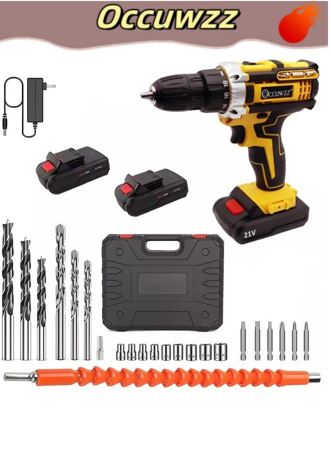 21V600W high power electric drill tool set dual speed lithium battery with two batteries and charger 24 accessories set suitable for home repair furniture car installation