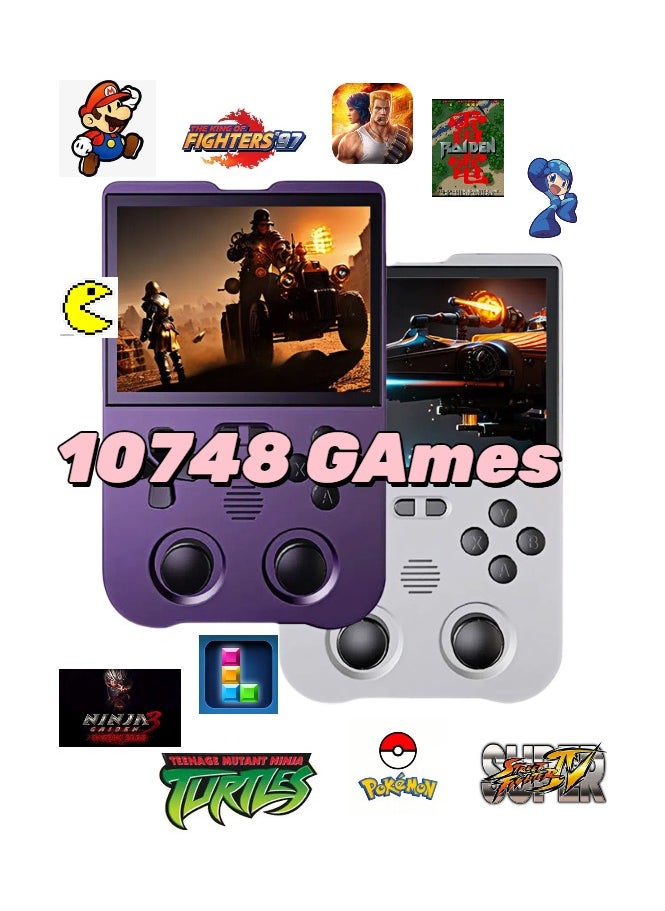 XU10 retro handheld game console, Children's and Adults's game console, supports 12 languages including Arabic, 3.5-inch IPS screen, 64GB TF card pre installed with 8000 games