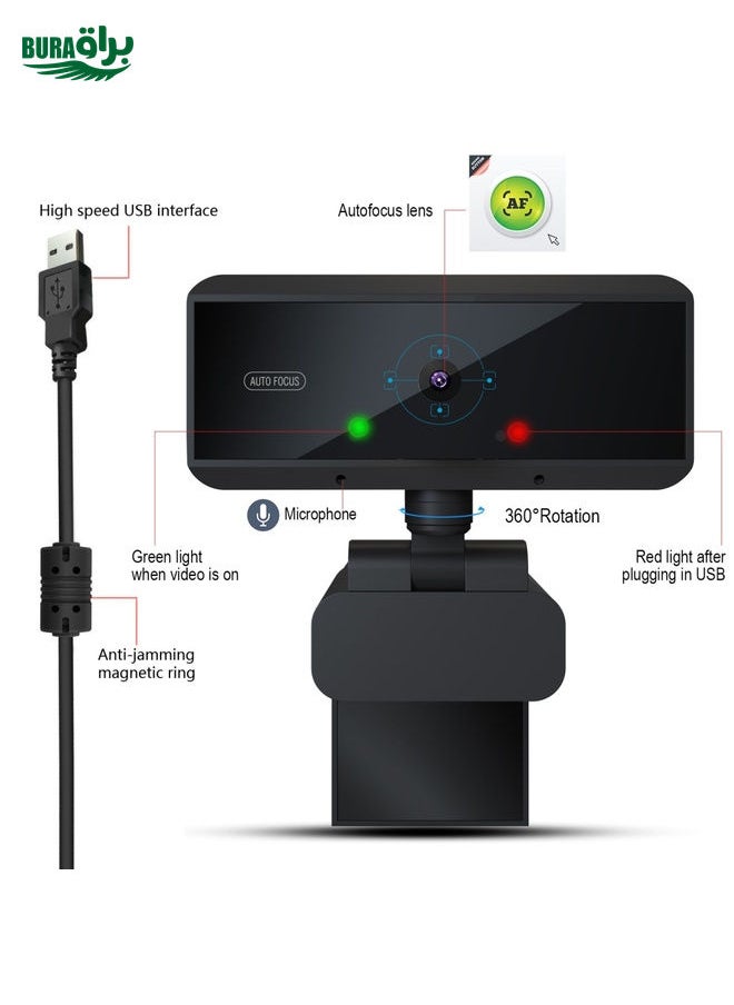 HXSJ S3 500W 1080P Adjustable 180 Degree HD Automatic Focus PC Camera with Microphone(Black)