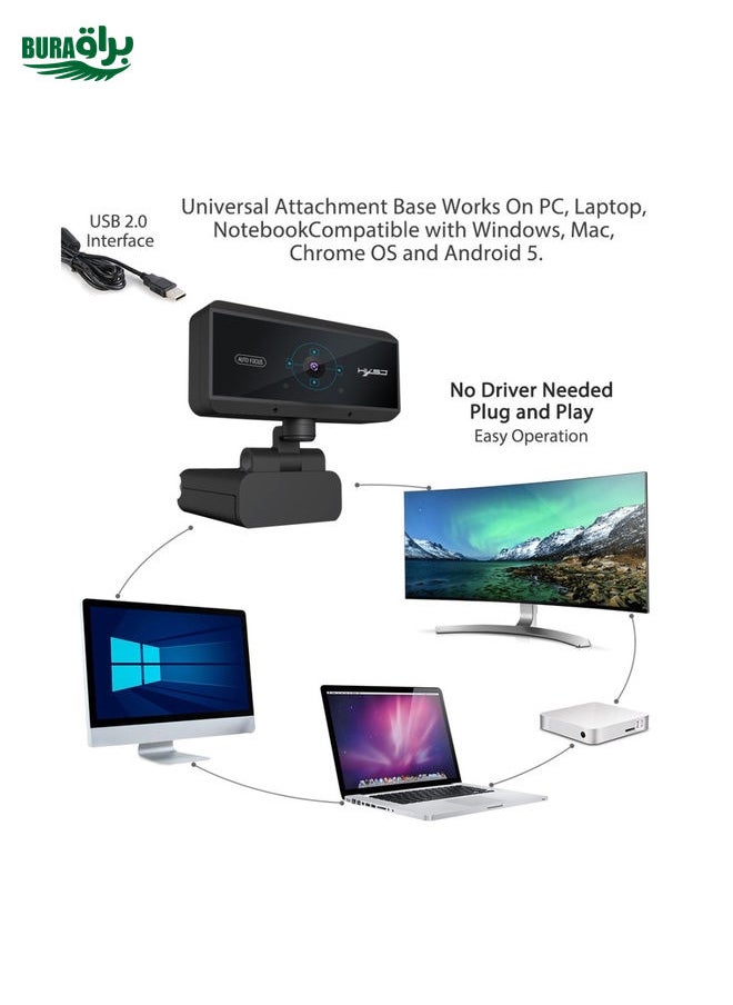 HXSJ S3 500W 1080P Adjustable 180 Degree HD Automatic Focus PC Camera with Microphone(Black)