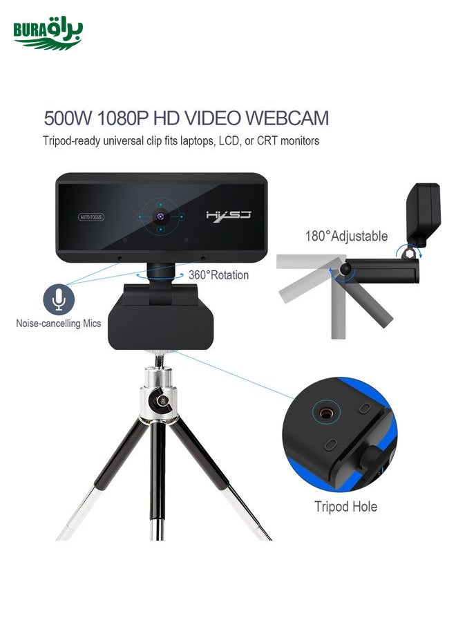 HXSJ S3 500W 1080P Adjustable 180 Degree HD Automatic Focus PC Camera with Microphone(Black)