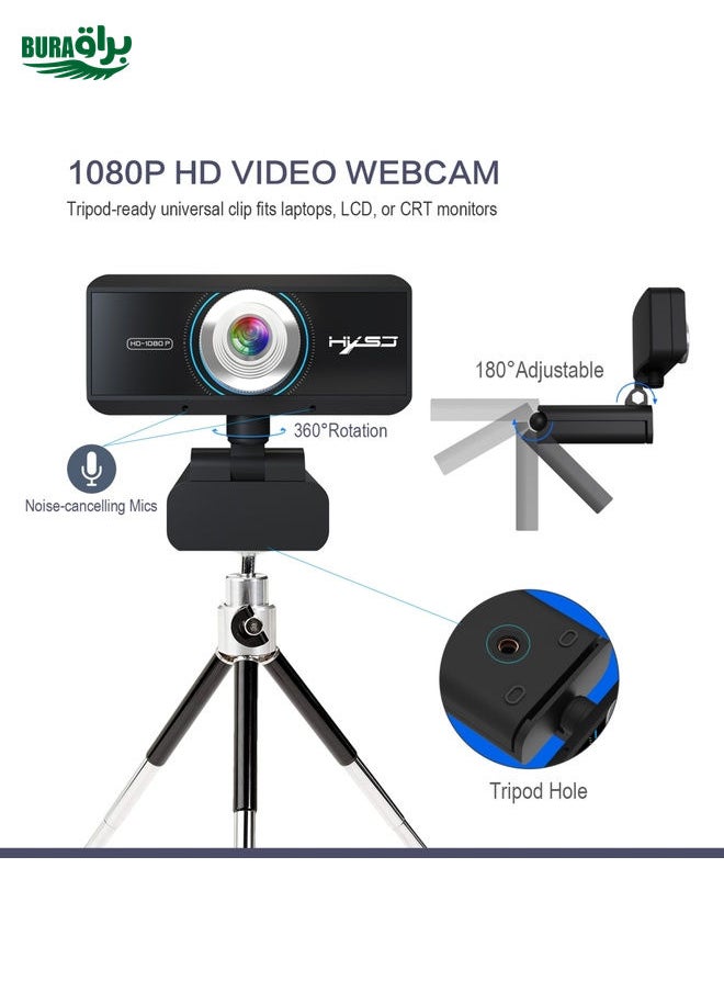 HXSJ S4 1080P Adjustable 180 Degree HD Manual Focus Video Webcam PC Camera with Microphone(Black)