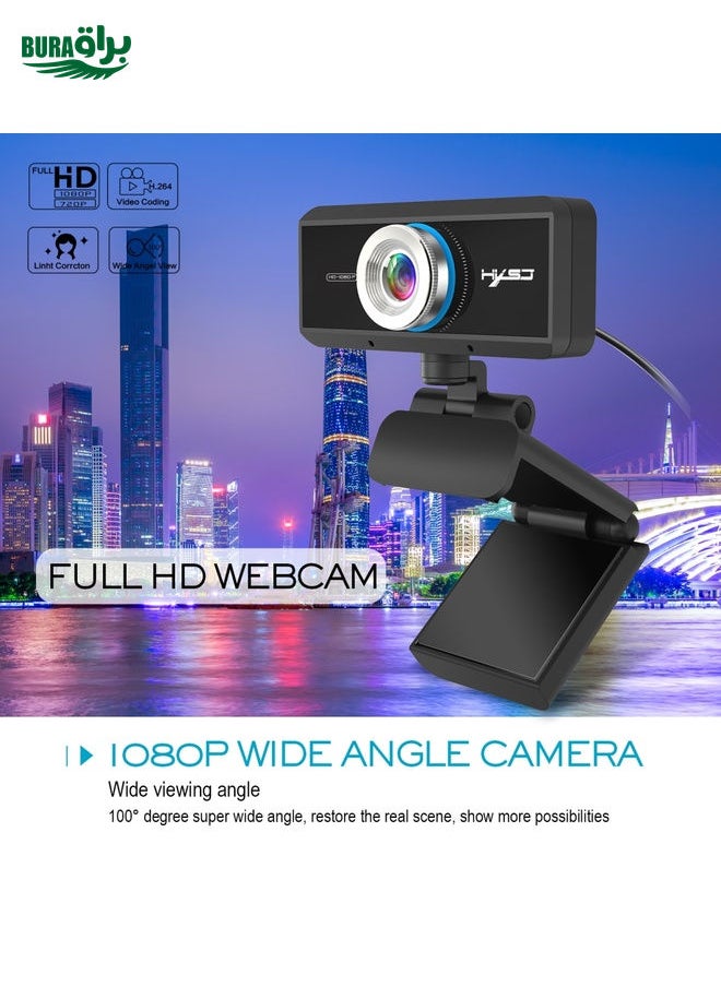 HXSJ S4 1080P Adjustable 180 Degree HD Manual Focus Video Webcam PC Camera with Microphone(Black)