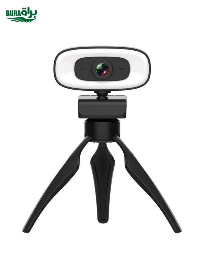 C10 2K HD Without Distortion 360 Degrees Rotate Three-speed Fill Light USB Free Drive Webcams, Built-in Clear Sound Microphone