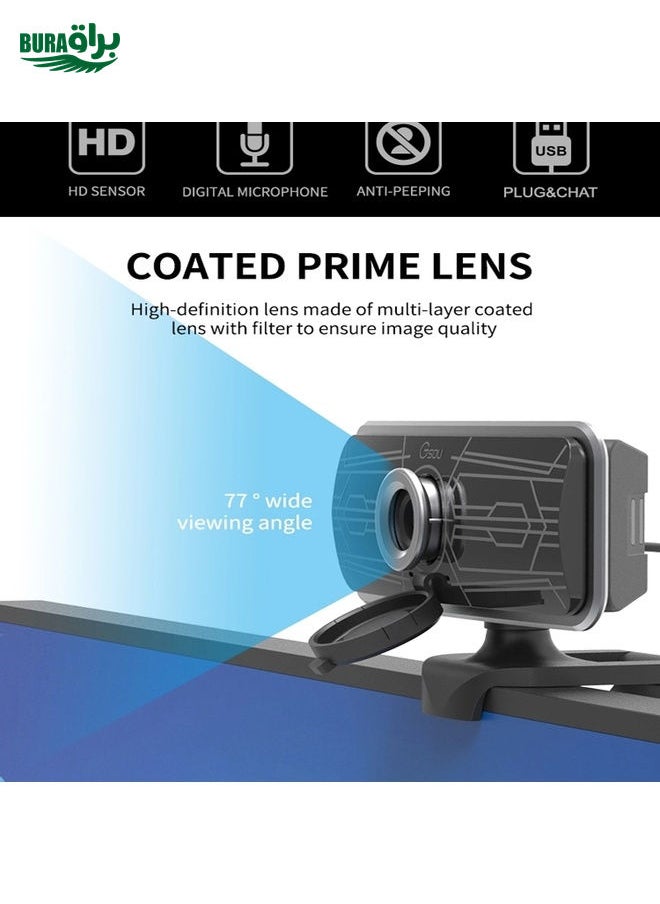 Gsou T16s 1080P HD Webcam with Cover Built-in Microphone for Online Classes Broadcast Conference Video