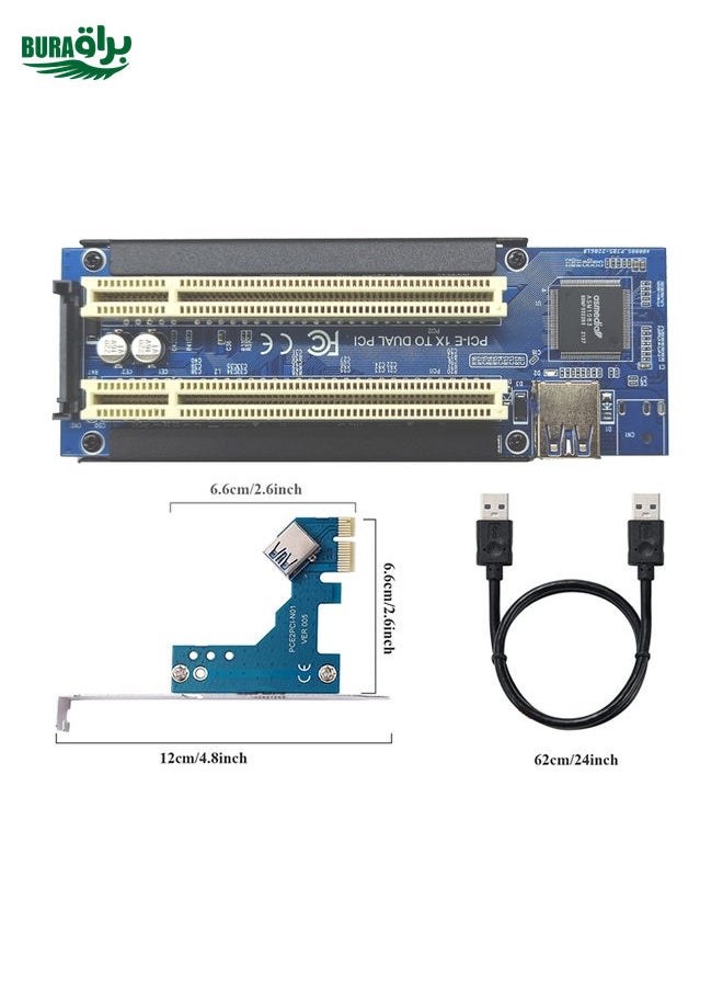 PCI-E 1X To Dual PCI Riser Card Extend Adapter Add Expansion Card For PC Computer