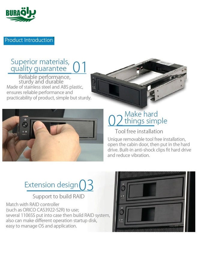 ORICO 1106SS CD-ROM Space HDD Mobile Rack Internal 3.5 inch HDD Convertor Enclosure(Black)