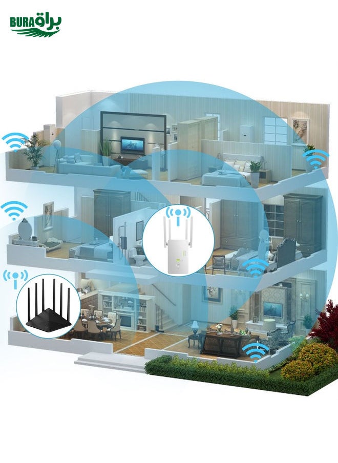U6 5Ghz Wireless WiFi Repeater 1200Mbps Router Wifi Booster 2.4G Long Range Extender(EU Plug)