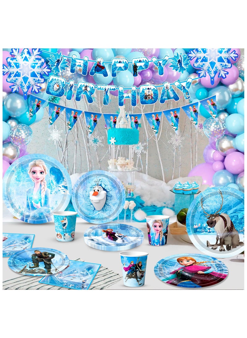 Frozen Birthday Party Disposable Tableware for 30 Guests, Elsa Birthday Party Decorations Set