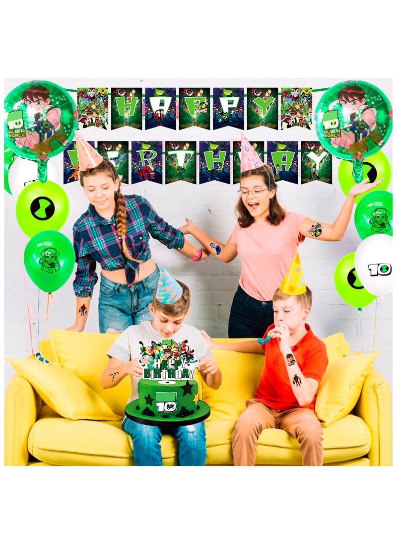 Ben-10 Themed Birthday Party Decorations for 10 Guests, 163pcs Cartoon Ben-10 Party Disposable Tableware Set