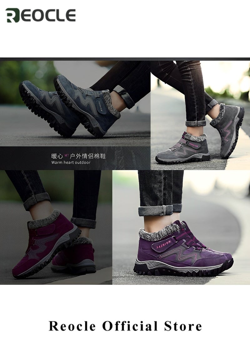 Women's Snow Boots Winter Thermal Villi Leather Platform Shoes with Warm Lining & Anti-slip Sole Hiking Shoes