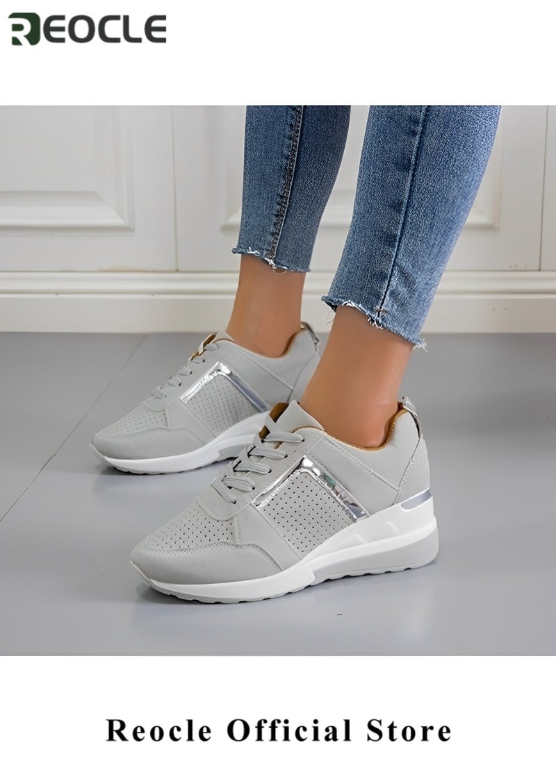 Women's Sneakers with High Heel Wedge Dressy Platform Hidden Wedge Tennis Shoes Lightweight Fashion Heeled Sneakers Lace Up