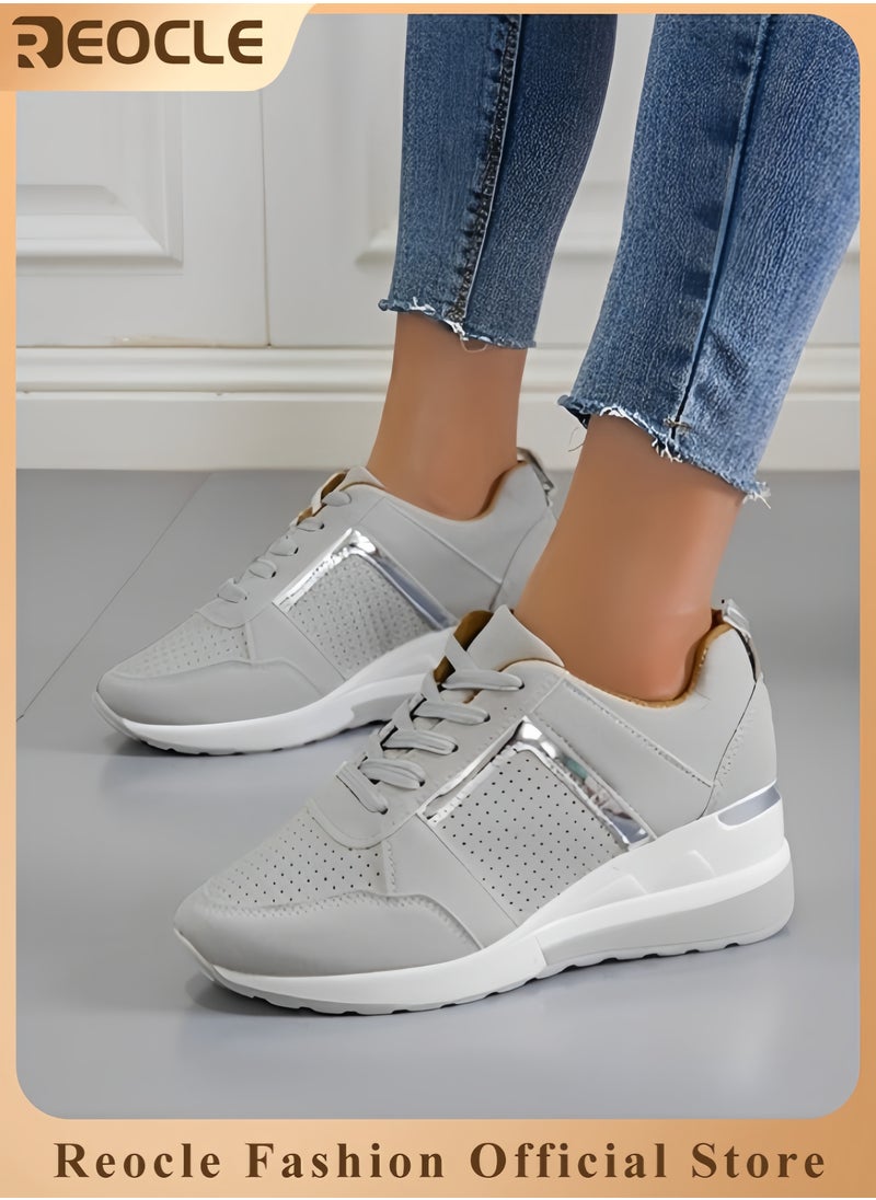 Women's Sneakers with High Heel Wedge Dressy Platform Hidden Wedge Tennis Shoes Lightweight Fashion Heeled Sneakers Lace Up