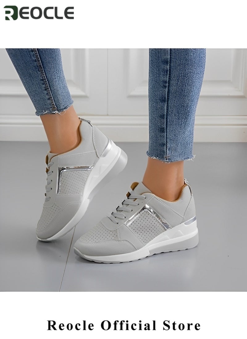 Women's Sneakers with High Heel Wedge Dressy Platform Hidden Wedge Tennis Shoes Lightweight Fashion Heeled Sneakers Lace Up