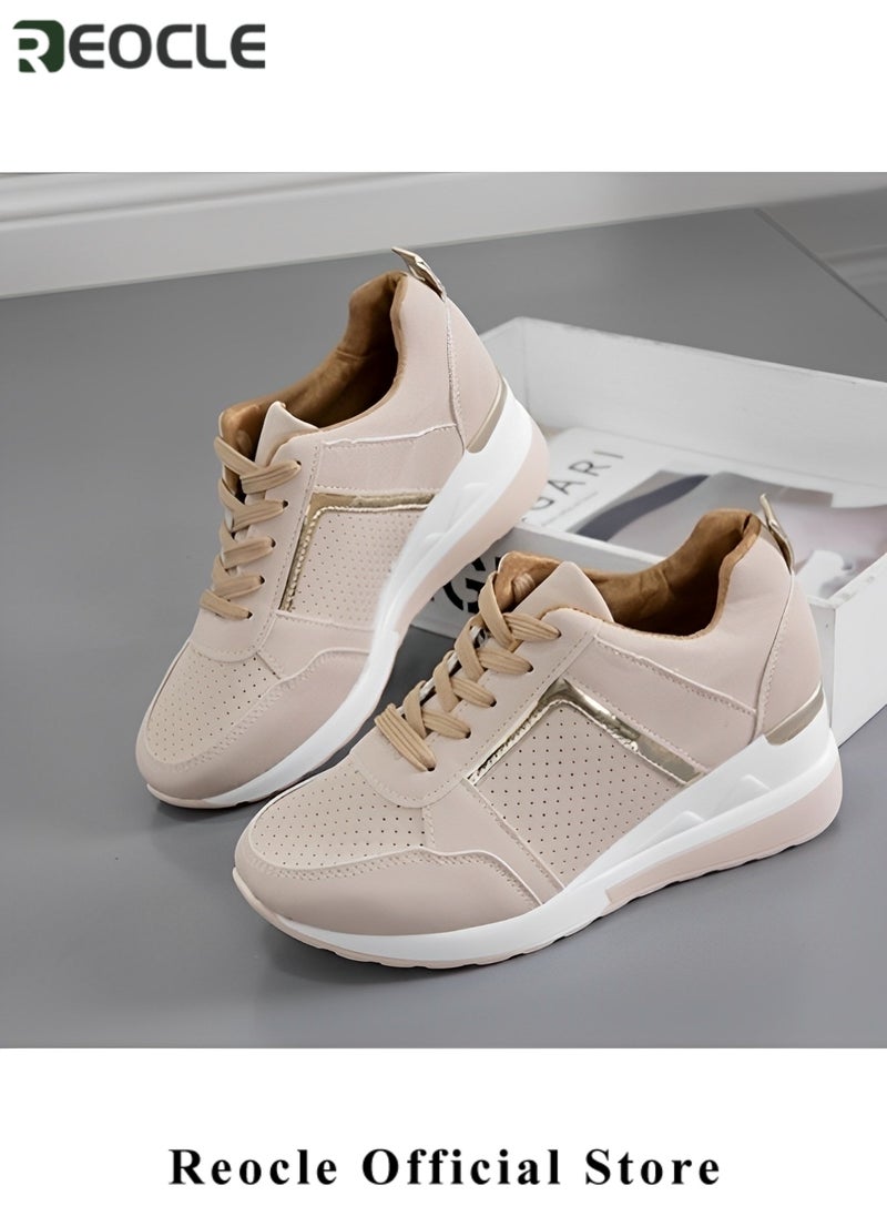 Women's Sneakers with High Heel Wedge Dressy Platform Hidden Wedge Tennis Shoes Lightweight Fashion Heeled Sneakers Lace Up