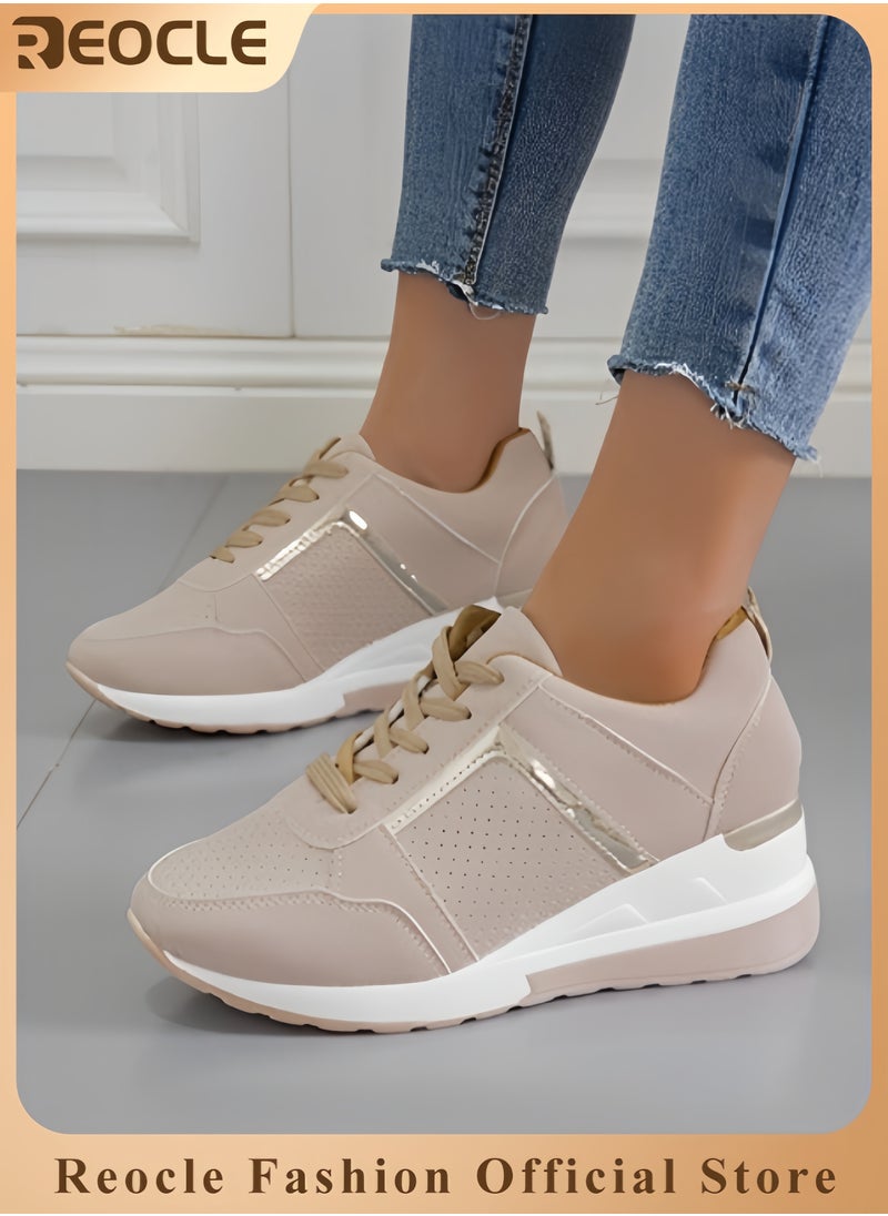 Women's Sneakers with High Heel Wedge Dressy Platform Hidden Wedge Tennis Shoes Lightweight Fashion Heeled Sneakers Lace Up