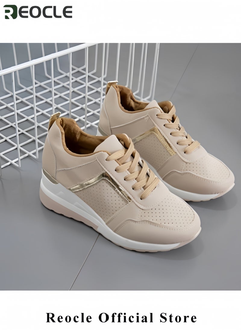 Women's Sneakers with High Heel Wedge Dressy Platform Hidden Wedge Tennis Shoes Lightweight Fashion Heeled Sneakers Lace Up