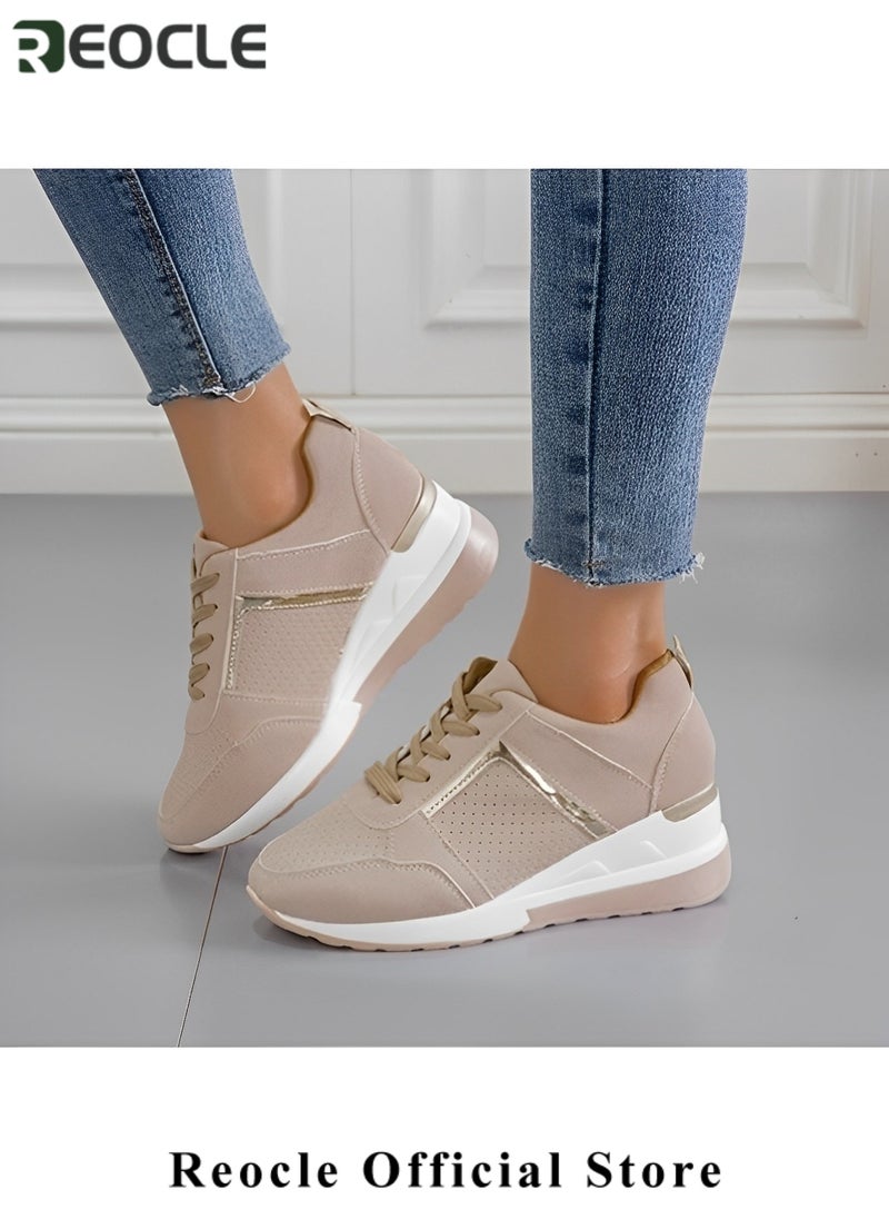 Women's Sneakers with High Heel Wedge Dressy Platform Hidden Wedge Tennis Shoes Lightweight Fashion Heeled Sneakers Lace Up