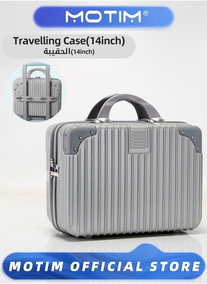 14 inch Mini Suitcase Travel Portable Storage Bag Waterproof ABS Hard Shell Carry-On Case with Elastic Strap and Zipper to Hang on Carry-On Luggage