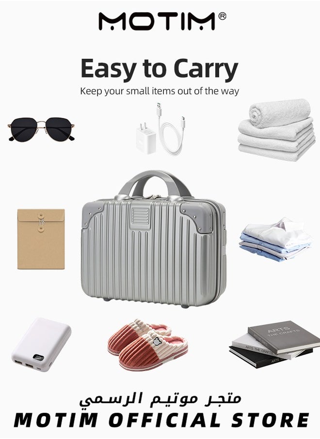 14 inch Mini Suitcase Travel Portable Storage Bag Waterproof ABS Hard Shell Carry-On Case with Elastic Strap and Zipper to Hang on Carry-On Luggage