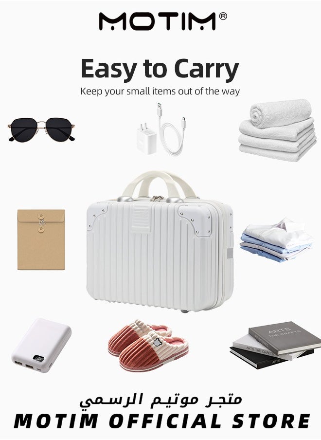 14 inch Mini Suitcase Travel Portable Storage Bag Waterproof ABS Hard Shell Carry-On Case with Elastic Strap and Zipper to Hang on Carry-On Luggage