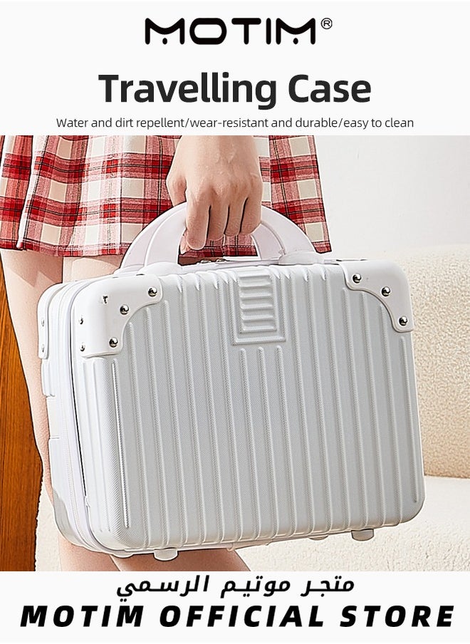14 inch Mini Suitcase Travel Portable Storage Bag Waterproof ABS Hard Shell Carry-On Case with Elastic Strap and Zipper to Hang on Carry-On Luggage