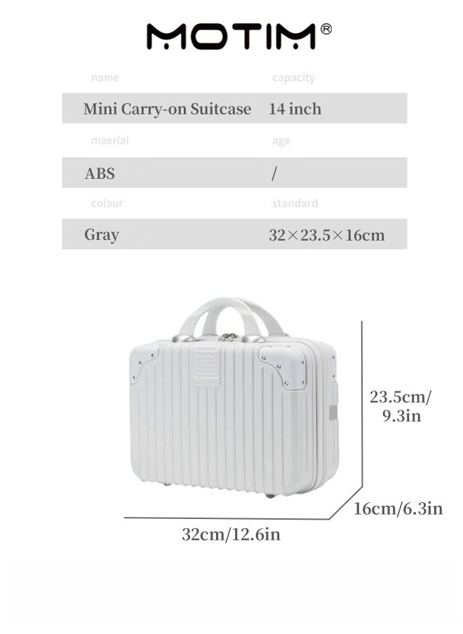 14 inch Mini Suitcase Travel Portable Storage Bag Waterproof ABS Hard Shell Carry-On Case with Elastic Strap and Zipper to Hang on Carry-On Luggage