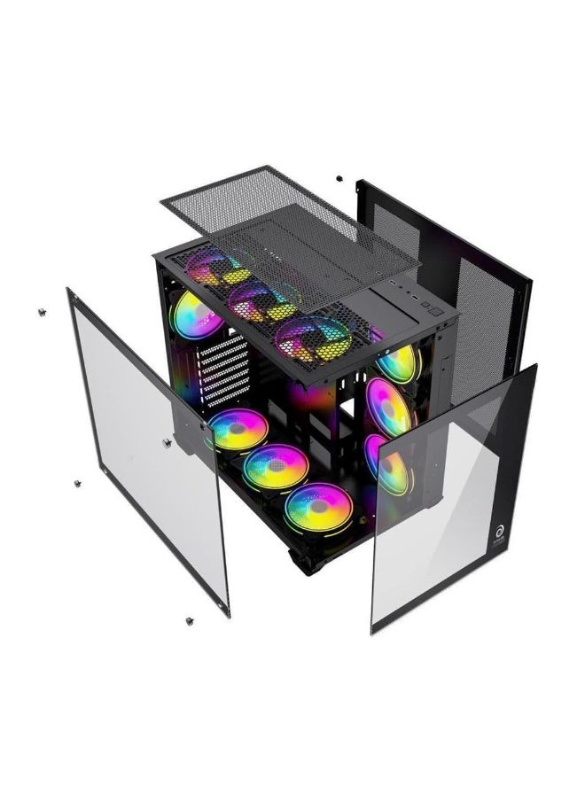 Dark Chiller ATX Computer Gaming PC Case - 180 degrees Full View Tempered Glass | 7 RGB Fans with Color Controller | 360mm Radiator Support | Mid Tower Computer Case | USB 3.0 Input/Output Port | 2 Magnet Dust Filter