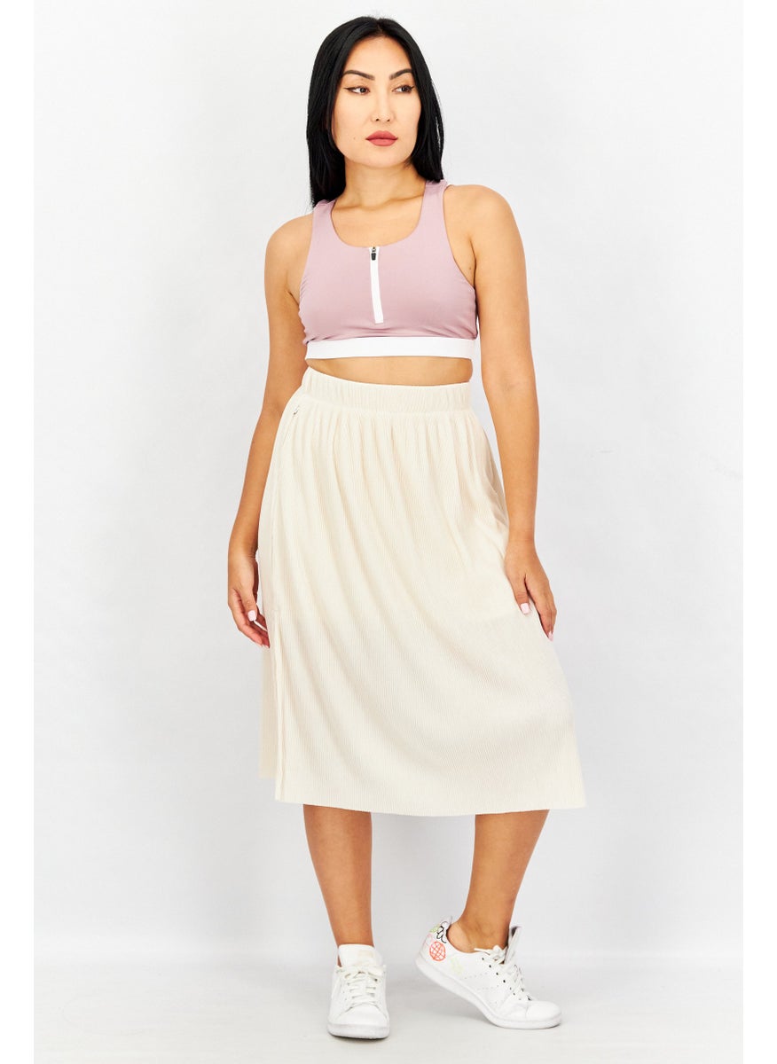 Women Sportswear Fit Embroidered Logo Midi Skirt, Cream
