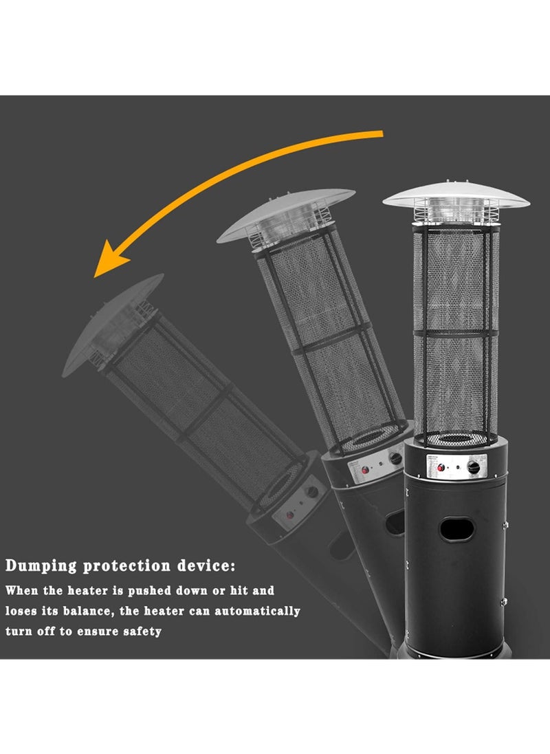 Patio Heater, Black Floorstanding Liquid Outdoor Heater Quartz Glass Tube Patio Heater, Visual Flame Heater