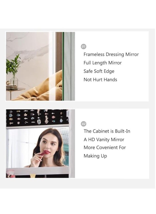 Full Length Mirror Jewelry Cabinet with Mirror Full Body Mirror with Touch LED Light and Storage Wall or Door Mount Mirror Jewelry Organizer for Girls Women