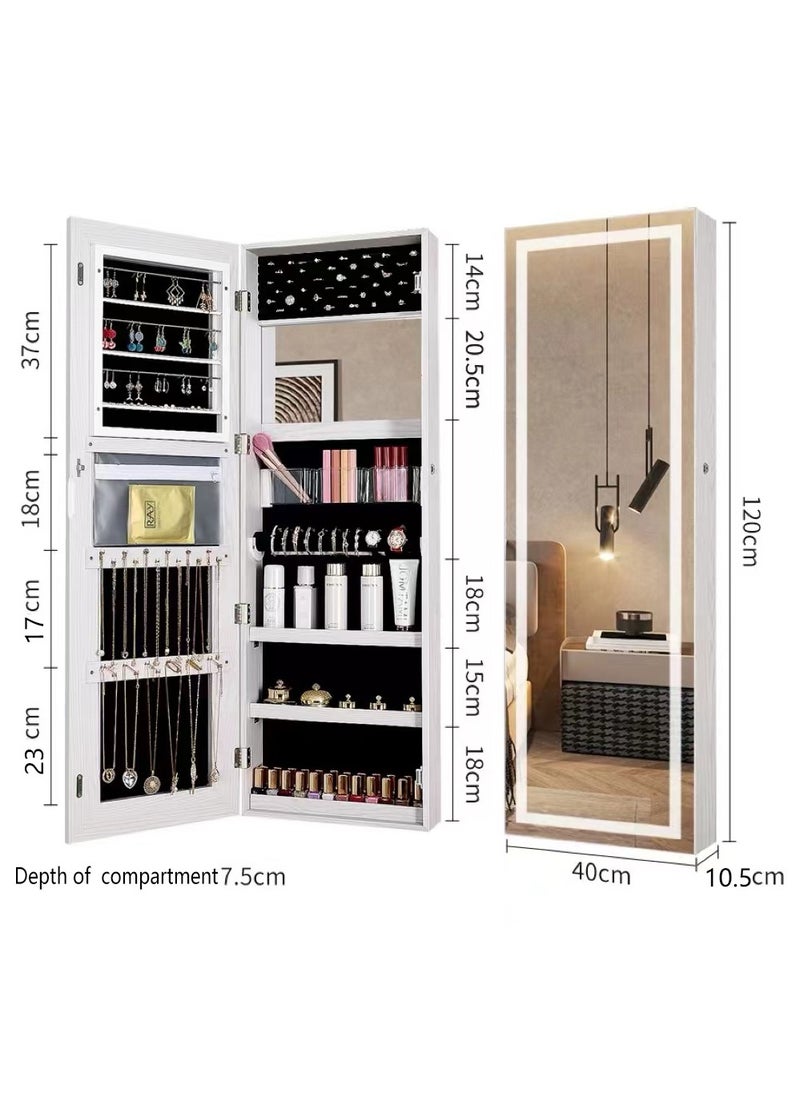 Full Length Mirror Jewelry Cabinet with Mirror Full Body Mirror with Touch LED Light and Storage Wall or Door Mount Mirror Jewelry Organizer for Girls Women
