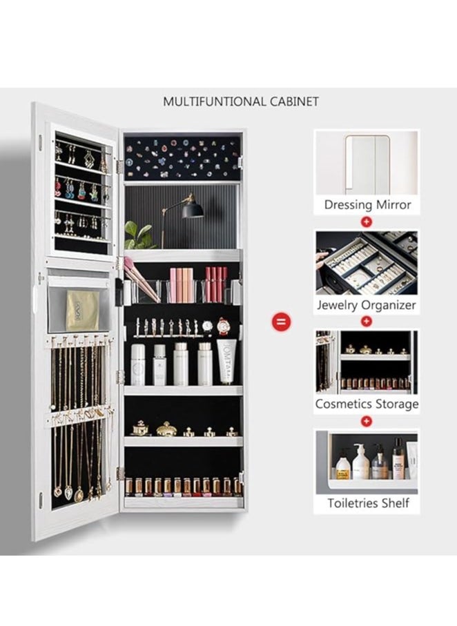 Full Length Mirror Jewelry Cabinet with Mirror Full Body Mirror with Touch LED Light and Storage Wall or Door Mount Mirror Jewelry Organizer for Girls Women