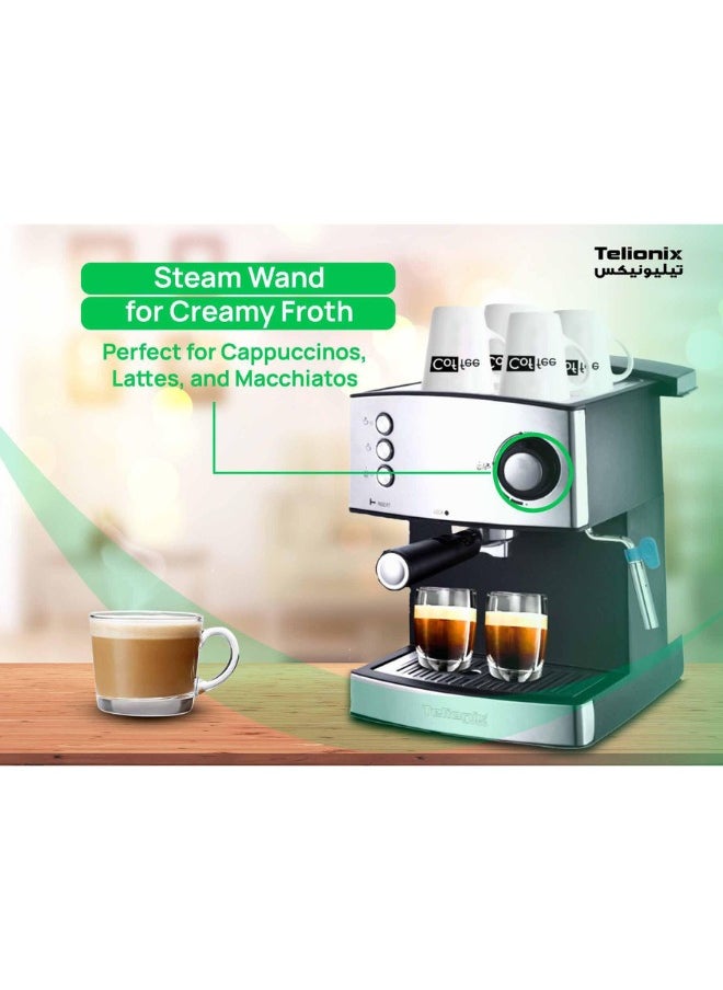 Telionix 20-Bar Espresso Machine, 1200W Coffee Maker with Italy Ulka Pump, Cappuccino and Latte Maker with Milk Frother, 1.6L Detachable Water Tank, Dual-Stainless Filter Holder, Easy Cleaning