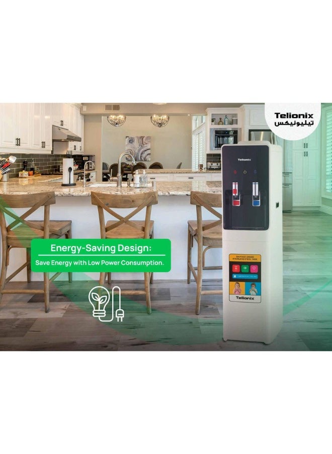Telionix Water Dispenser with Built-In Fridge, Dual Taps for Hot and Cold Water, Eco-Friendly Design with Stainless Steel Tank