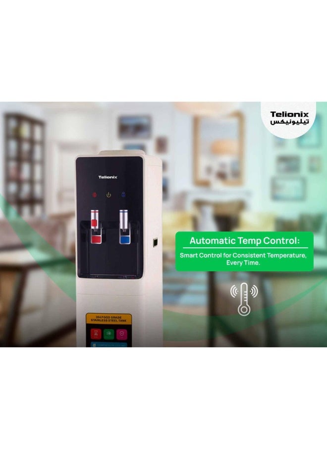 Telionix Water Dispenser with Built-In Fridge, Dual Taps for Hot and Cold Water, Eco-Friendly Design with Stainless Steel Tank
