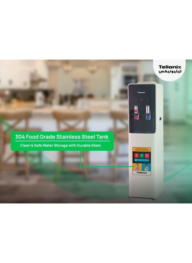 Telionix Water Dispenser with Built-In Fridge, Dual Taps for Hot and Cold Water, Eco-Friendly Design with Stainless Steel Tank