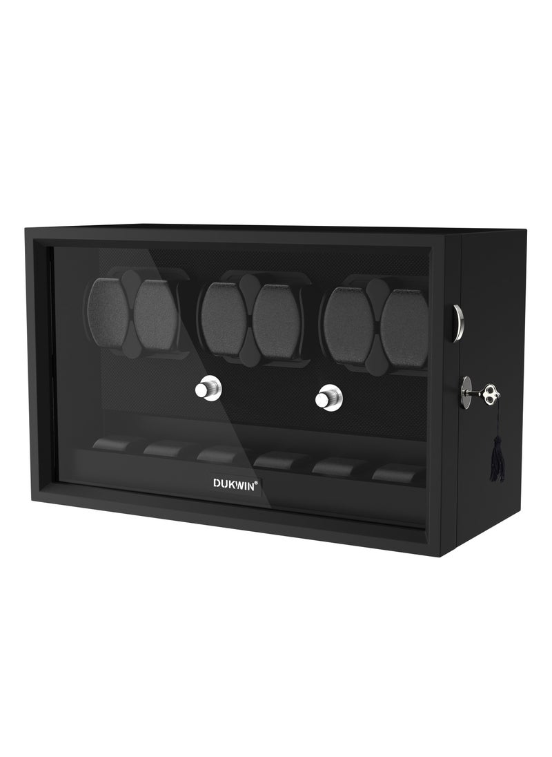 Key Lock Watch Winder for 6 Automatic Winder with 6 Extra Watches Storage, Aurora Blue Light, 6 Rotation modes, Super Quiet Motor, Adjustable Watch Pillow, Watch winder 6 for Watch Lover