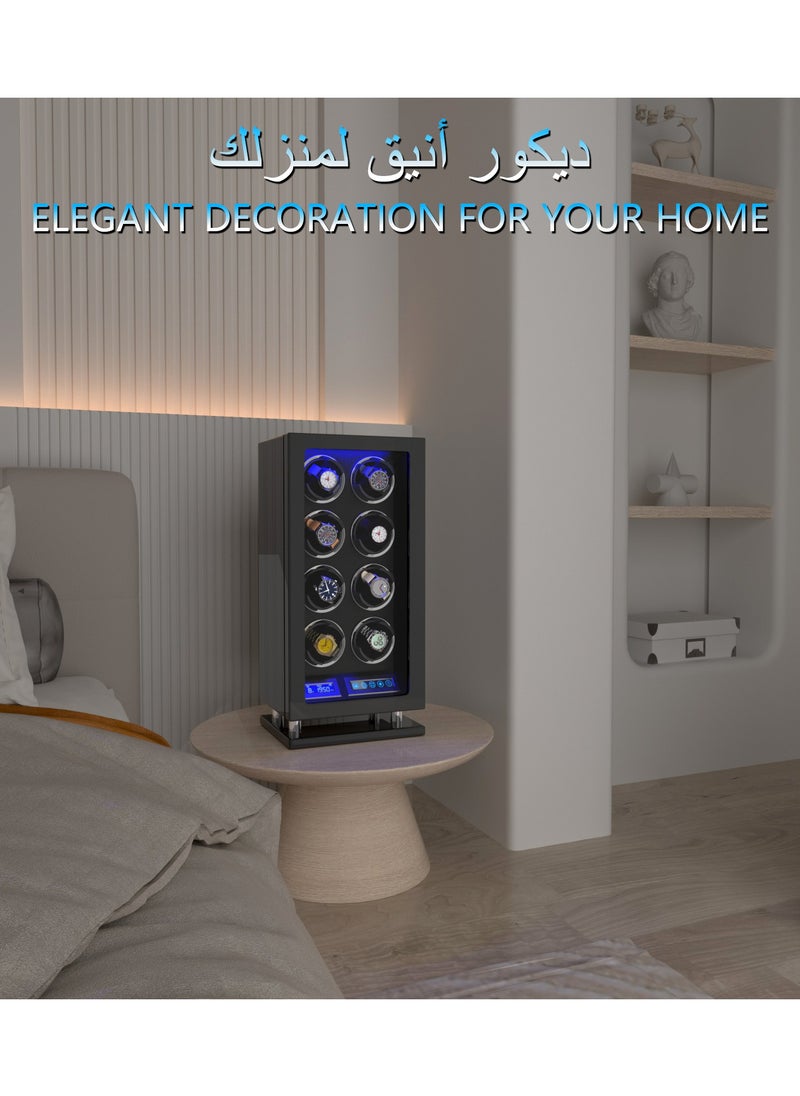 Fingerprint Lock Watch Winder 8 Automatic Winder With LCD Touch Screen, Blue LED Light, 5TPD, 3 Rotation modes, Remote Control, Adjustable Watch Cuff and Super Quiet Motor for watch enthusiasts