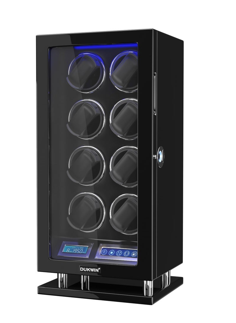 Fingerprint Lock Watch Winder 8 Automatic Winder With LCD Touch Screen, Blue LED Light, 5TPD, 3 Rotation modes, Remote Control, Adjustable Watch Cuff and Super Quiet Motor for watch enthusiasts