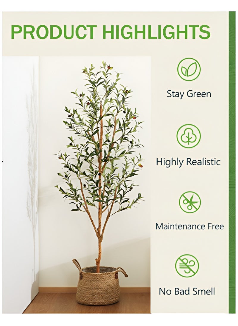 Essentials 360® Artificial Olive Tree 155cm Tall Fake Plant Faux Tree with Moss Grass & Pot Realistic Leaves & Natural Trunk for Home Office Garden Living Room Indoor Outdoor Decor artificial plant