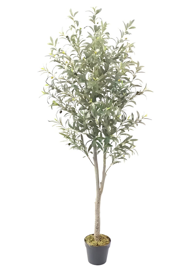 Essentials 360® Artificial Olive Tree 155cm Tall Fake Plant Faux Tree with Moss Grass & Pot Realistic Leaves & Natural Trunk for Home Office Garden Living Room Indoor Outdoor Decor artificial plant