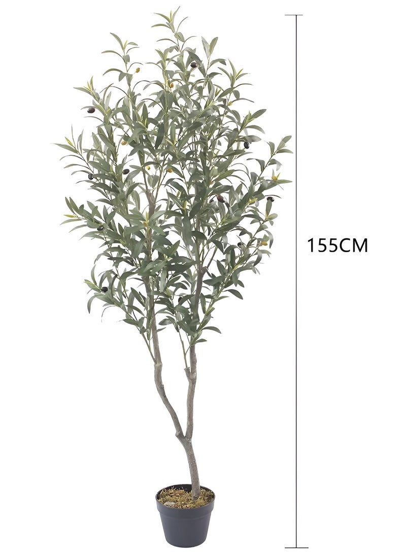 Essentials 360® Artificial Olive Tree 155cm Tall Fake Plant Faux Tree with Moss Grass & Pot Realistic Leaves & Natural Trunk for Home Office Garden Living Room Indoor Outdoor Decor artificial plant