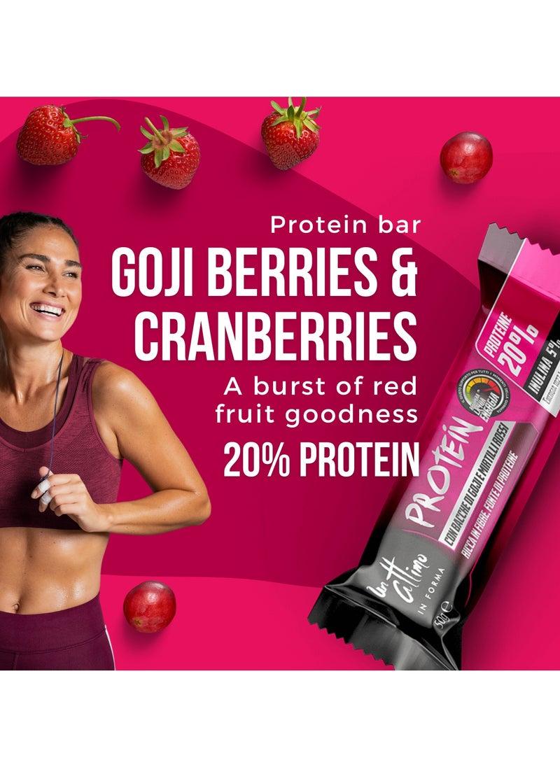 Protein Bar with 20% Protein and 5% Inulin - Goji Berry and mulberries Flavour(Pack of 24) - Made in Italy