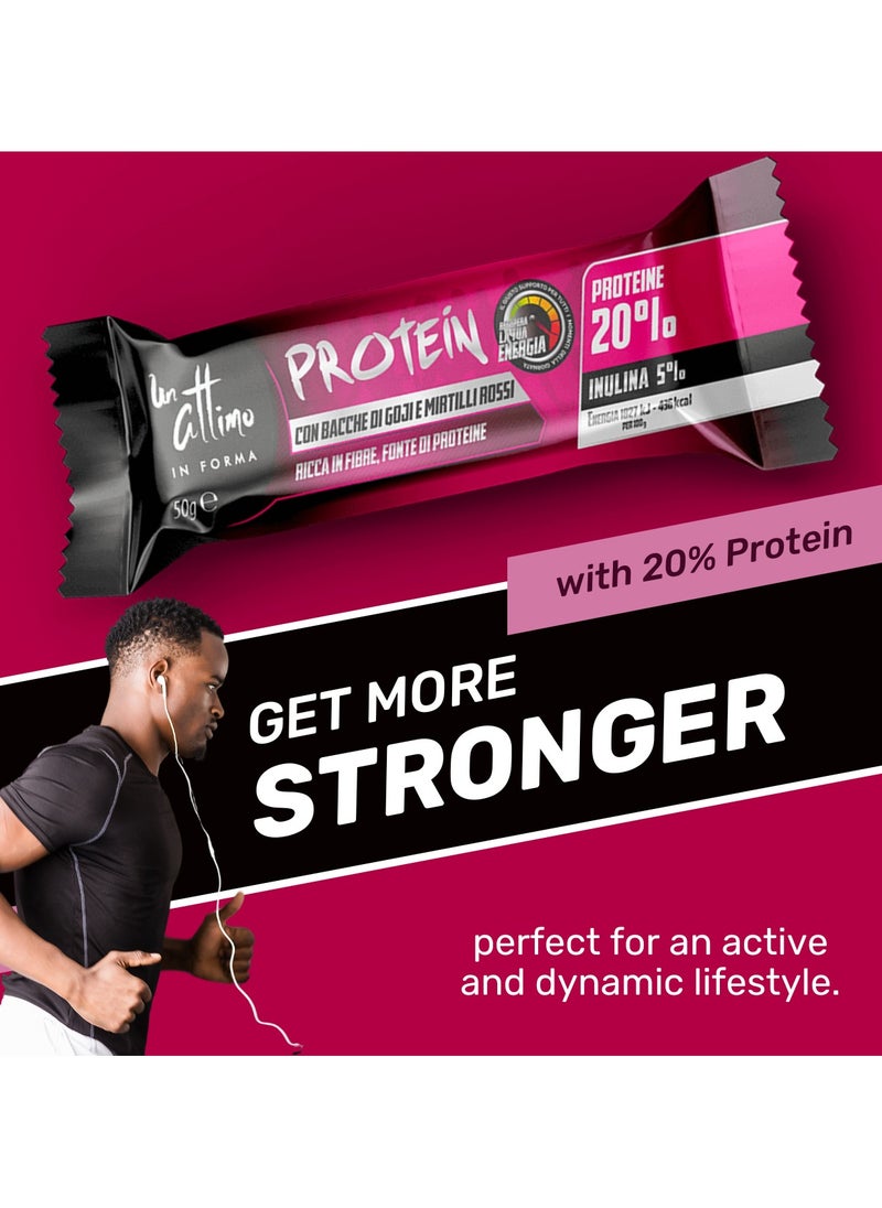 Protein Bar with 20% Protein and 5% Inulin - Goji Berry and mulberries Flavour(Pack of 24) - Made in Italy