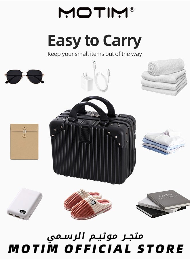14 INCH Mini Suitcase Travel Portable Storage Bag Waterproof ABS Hard Shell Carry-On Case with Elastic Strap and Zipper to Hang on Carry-On Luggage