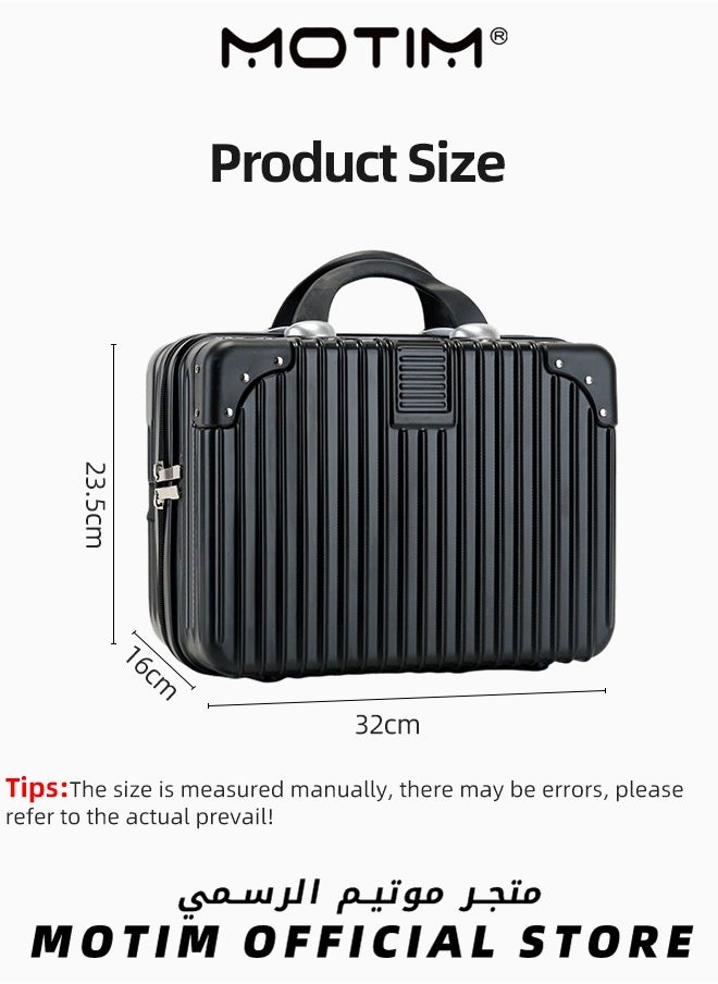 14 INCH Mini Suitcase Travel Portable Storage Bag Waterproof ABS Hard Shell Carry-On Case with Elastic Strap and Zipper to Hang on Carry-On Luggage