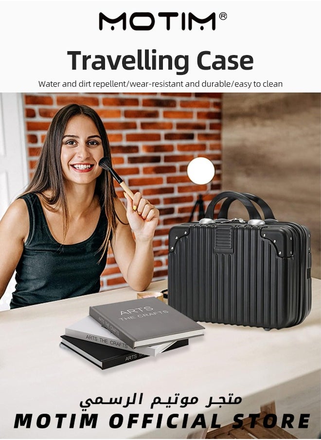 14 INCH Mini Suitcase Travel Portable Storage Bag Waterproof ABS Hard Shell Carry-On Case with Elastic Strap and Zipper to Hang on Carry-On Luggage