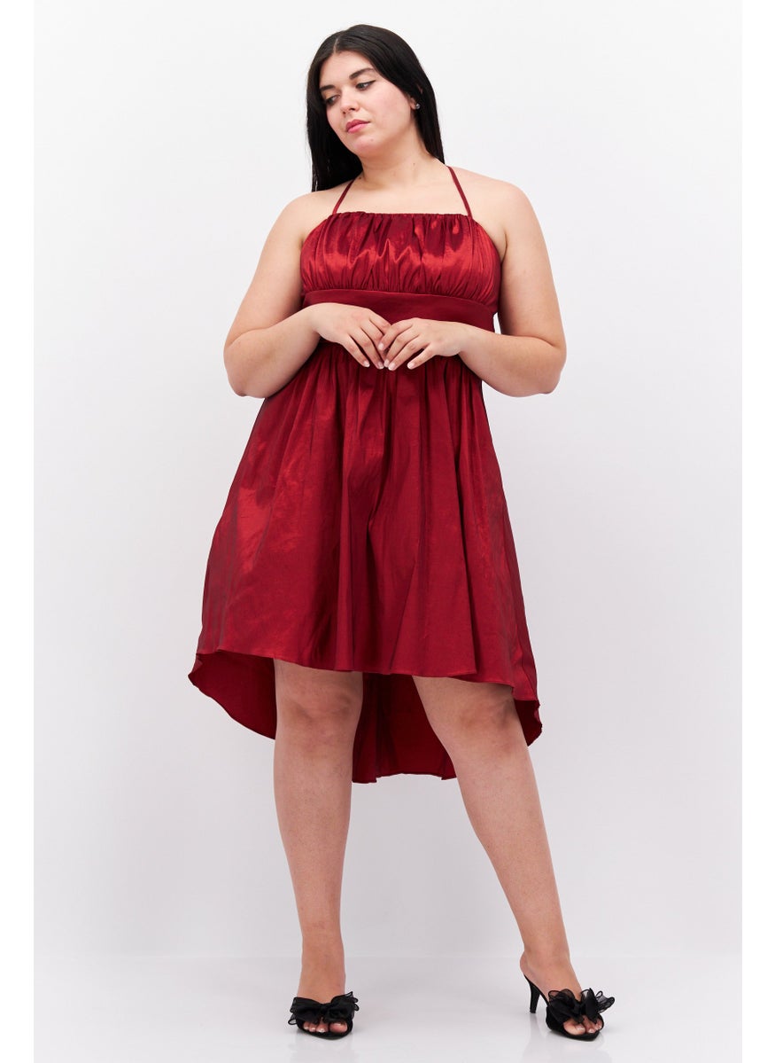 Women Plus Size Pleated Knee Fit And Flare Dress, Maroon